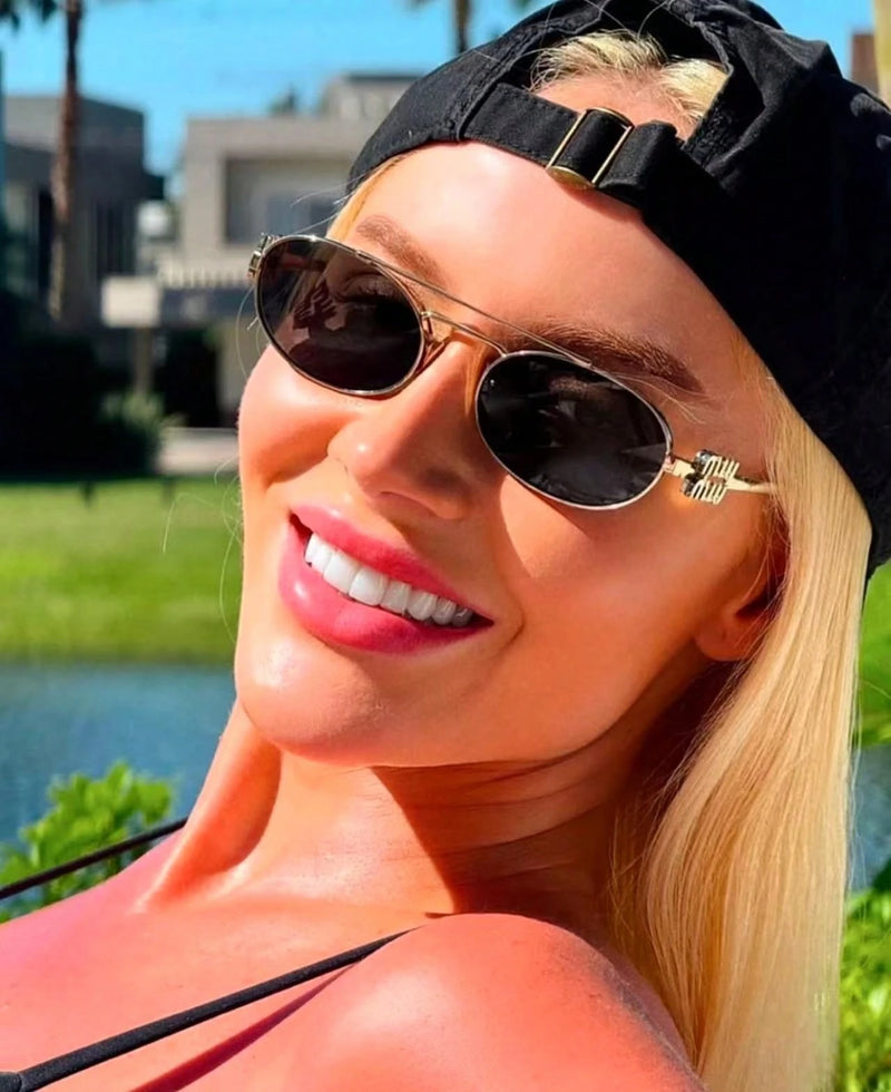 Óculos de sol ovais de viga dupla de metal moda feminina versátil 2025 novos óculos de sol personalizados óculos de sol europeus e americanos hot girl