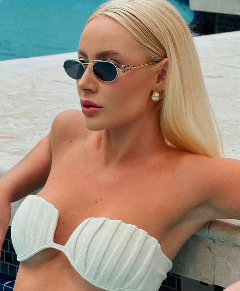 Óculos de sol ovais de viga dupla de metal moda feminina versátil 2025 novos óculos de sol personalizados óculos de sol europeus e americanos hot girl