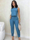 Vendedor IndicadoConjunto Alfaiataria Linho Calça Com Punho + Blusa Com Detalhe Lateral