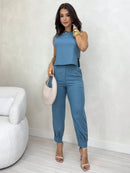 Vendedor IndicadoConjunto Alfaiataria Linho Calça Com Punho + Blusa Com Detalhe Lateral