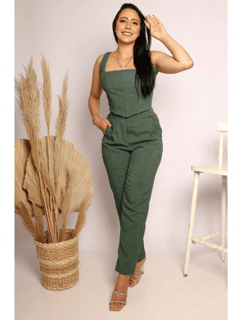 onjunto Cropped e Calça Verde Militar – ESMERALDA