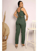 Conjunto Alfaiataria Social Feminino Calça e Cropped Corselet Em Linho Simples Casual elegante Nó Bolso Assimétrico Praia