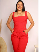 Conjunto Alfaiataria Social Feminino Calça e Cropped Corselet Em Linho Simples Casual elegante Nó Bolso Assimétrico Praia