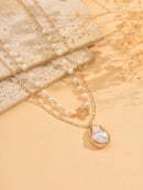 2 Peças/Conjunto Colar Gargantilha Elegante de Verão com Pérolas Falsas, Colar Pendente Irregular de Estrela do Mar de Liga Estilizada com Pérolas Falsas, Joia Feminina para Uso Diário, Viagem, Festival de Música, Festa