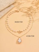 2 Peças/Conjunto Colar Gargantilha Elegante de Verão com Pérolas Falsas, Colar Pendente Irregular de Estrela do Mar de Liga Estilizada com Pérolas Falsas, Joia Feminina para Uso Diário, Viagem, Festival de Música, Festa