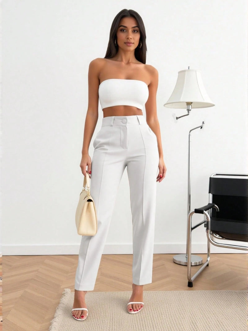 Calça Glam Em Vinco Alfaiataria Reta – ISABELLA