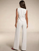 Vendedor IndicadoSJD MODA LADY conjunto fenda frontal com cinto luis twil top sem manga e calca larga elegante social morderno OL office chic