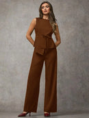 Vendedor IndicadoSJD MODA LADY conjunto fenda frontal com cinto luis twil top sem manga e calca larga elegante social morderno OL office chic