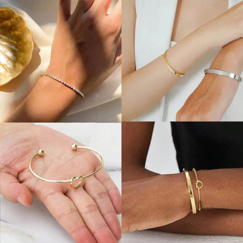 Vendedor Indicado
KIT 3 Bracelete Nó Delicado + Bracelete Feminino Liso + Pulseira cravejada de zircônia banhada a ouro 18k