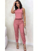 Vendedor IndicadoConjunto Alfaiataria Linho Calça Com Punho + Blusa Com Detalhe Lateral