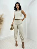 Vendedor IndicadoConjunto Alfaiataria Linho Calça Com Punho + Blusa Com Detalhe Lateral