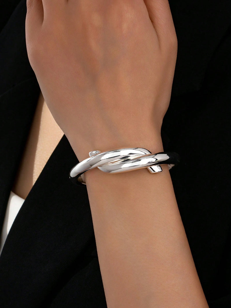 1 peça Bracelete Geométrico Assimétrico Vazado Fashion na Cor Dourada, Adequado para Férias, Praia, Festa Formal e Acessório Diário de Roupa