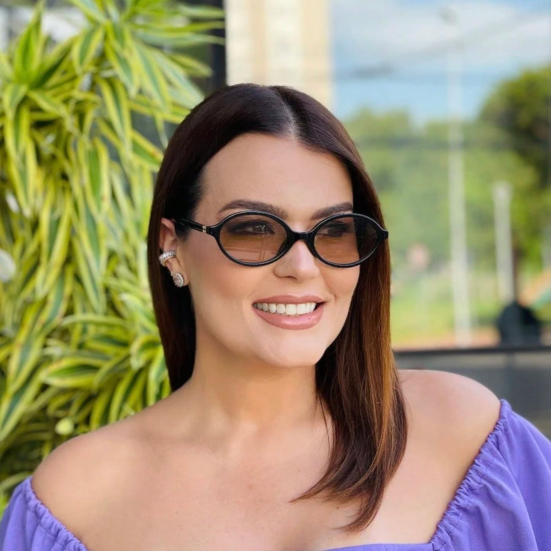 Óculos de sol feminino meio redondo retrô proteção uv400 da moda 2025 resistente estiloso oval