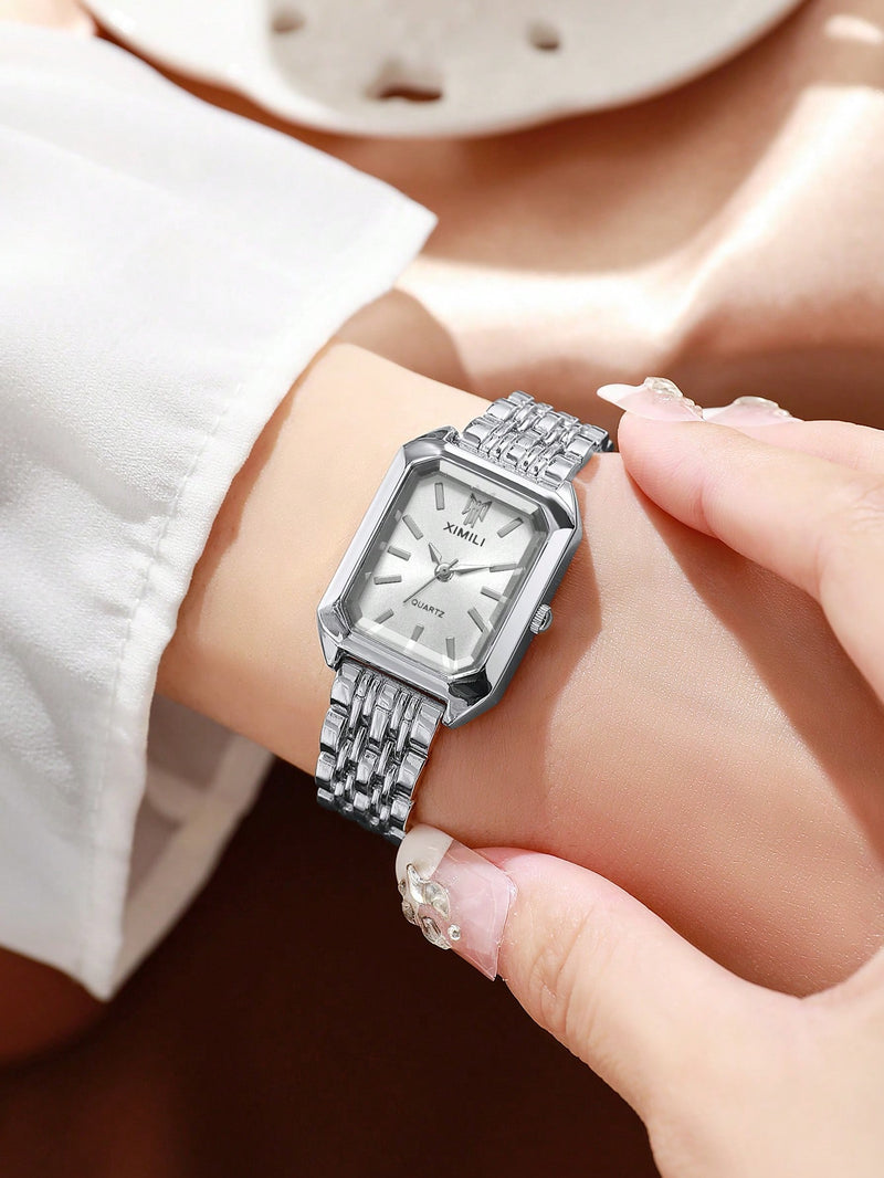 1 Peça Relógio de Pulso Feminino Elegante, Pulseira de Aço Inoxidável, Mostrador Quadrado, Clássico de Luxo a Quartzo, (Sem Caixa de Relógio)