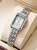 1 Peça Relógio de Pulso Feminino Elegante, Pulseira de Aço Inoxidável, Mostrador Quadrado, Clássico de Luxo a Quartzo, (Sem Caixa de Relógio)