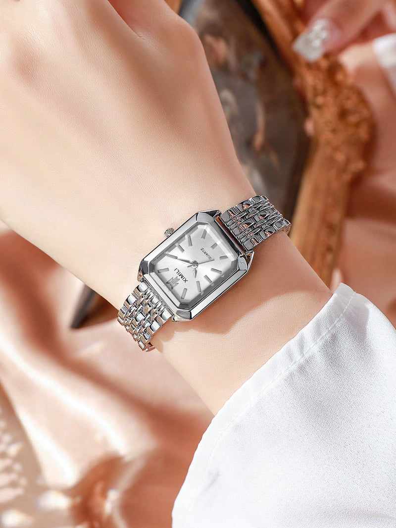1 Peça Relógio de Pulso Feminino Elegante, Pulseira de Aço Inoxidável, Mostrador Quadrado, Clássico de Luxo a Quartzo, (Sem Caixa de Relógio)