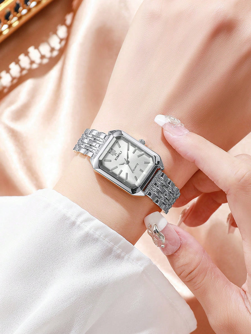 1 Peça Relógio de Pulso Feminino Elegante, Pulseira de Aço Inoxidável, Mostrador Quadrado, Clássico de Luxo a Quartzo, (Sem Caixa de Relógio)