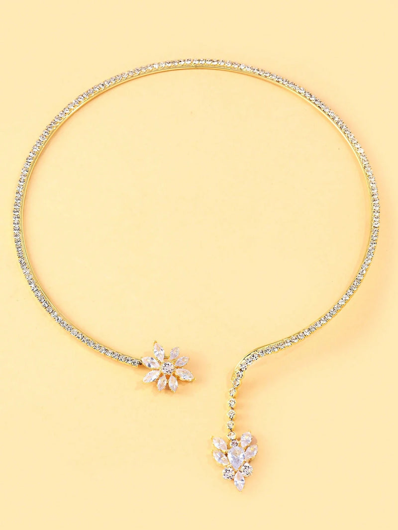 1 Peça Colar Choker Ajustável em Formato de Flor de Zircônia Para Mulheres
