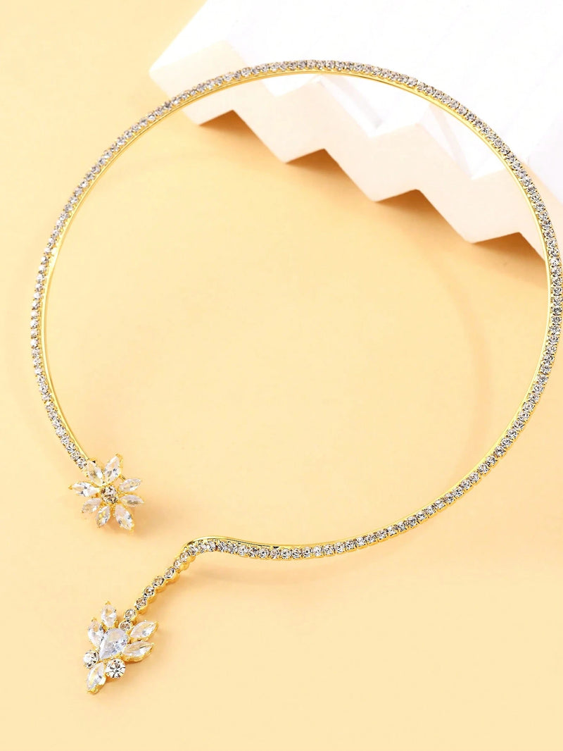1 Peça Colar Choker Ajustável em Formato de Flor de Zircônia Para Mulheres