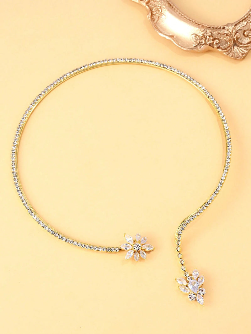 1 Peça Colar Choker Ajustável em Formato de Flor de Zircônia Para Mulheres
