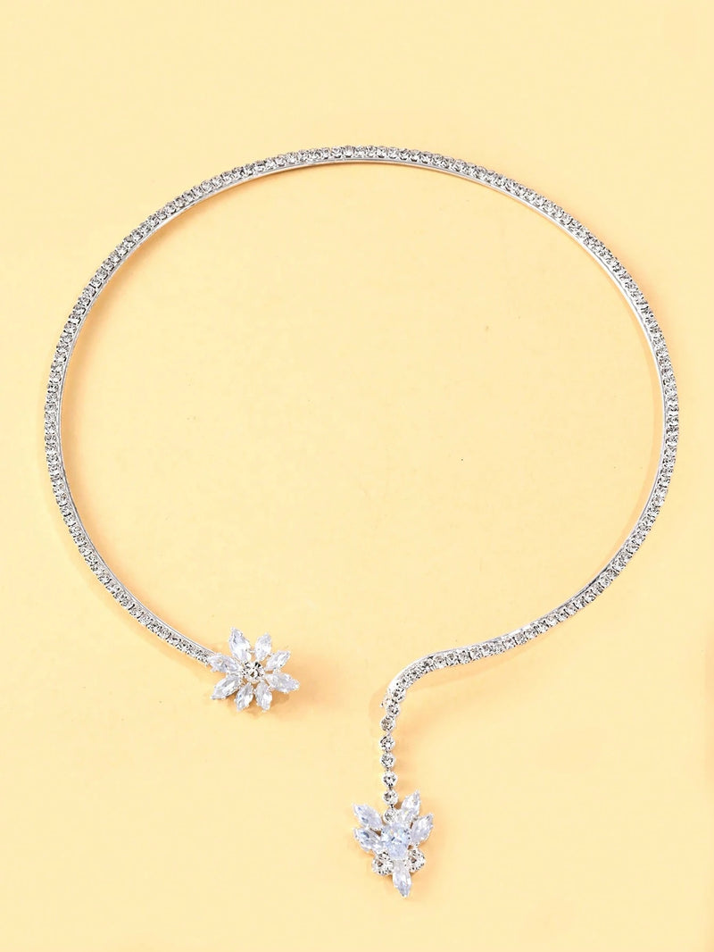 1 Peça Colar Choker Ajustável em Formato de Flor de Zircônia Para Mulheres