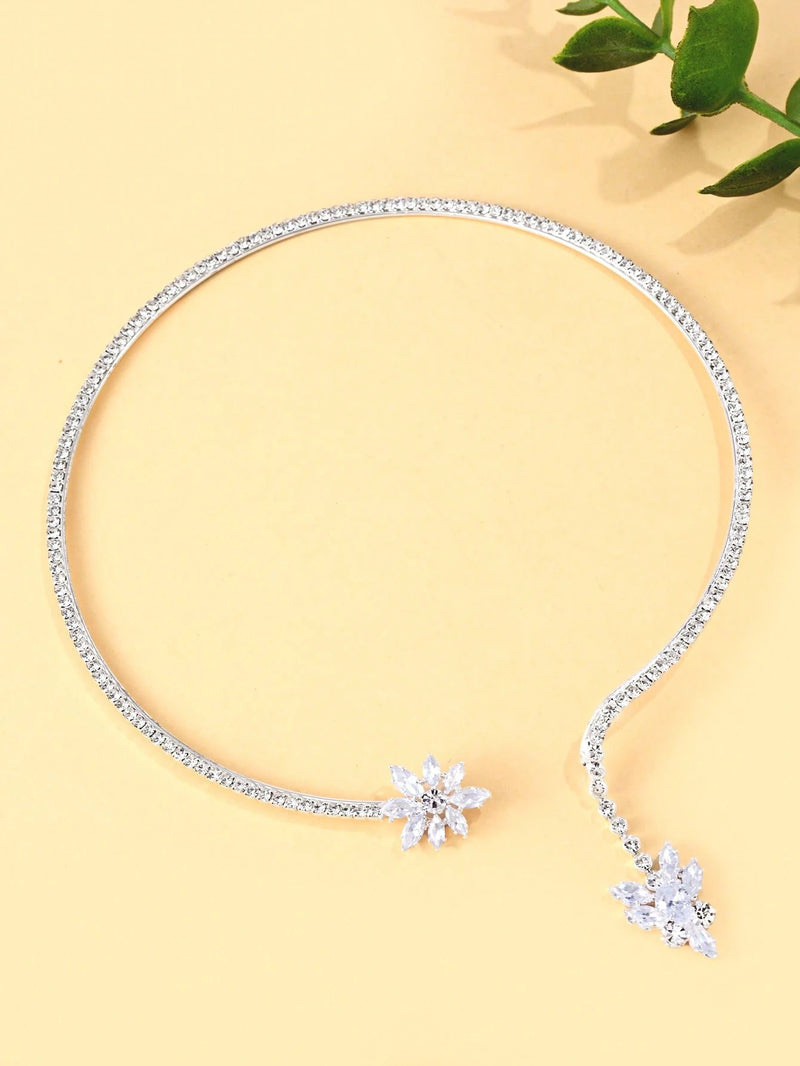1 Peça Colar Choker Ajustável em Formato de Flor de Zircônia Para Mulheres