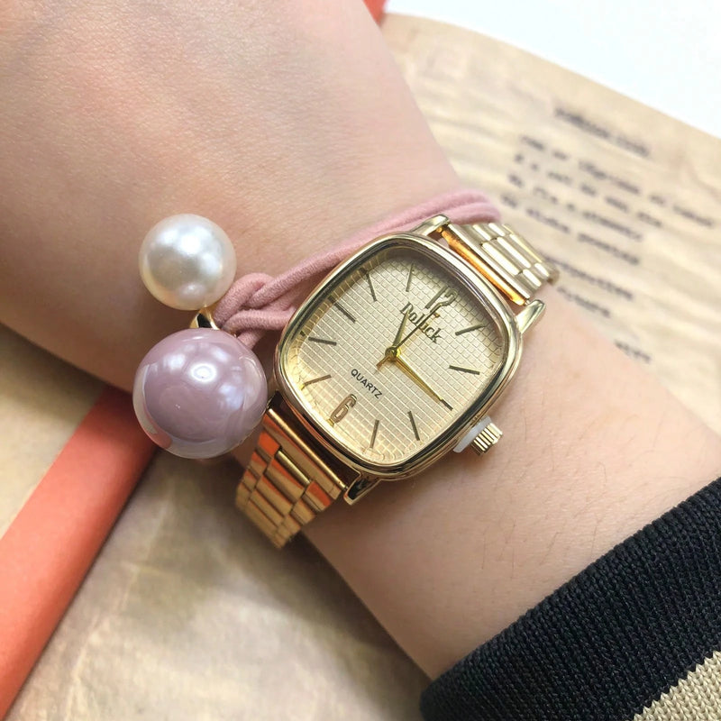 Relógio de quartzo quadrado feminino elegante e requintado