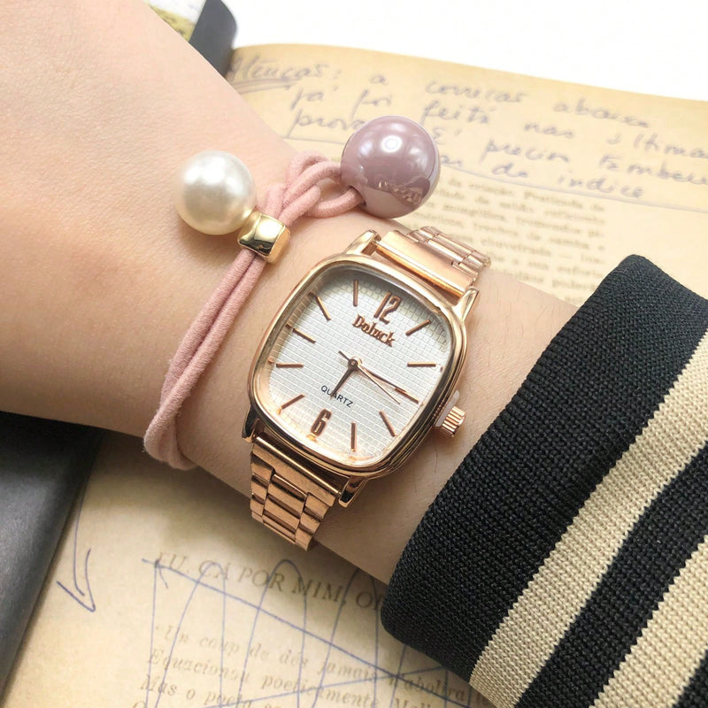 Relógio de quartzo quadrado feminino elegante e requintado