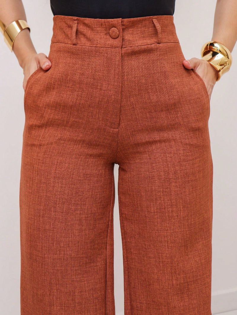 YING ZI Calça Wide Leg Linho Alfaiataria Social