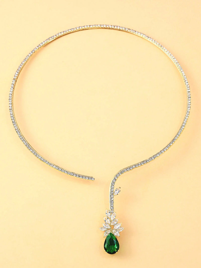 1 Peça Colar Choker Ajustável em Formato de Flor de Zircônia Para Mulheres