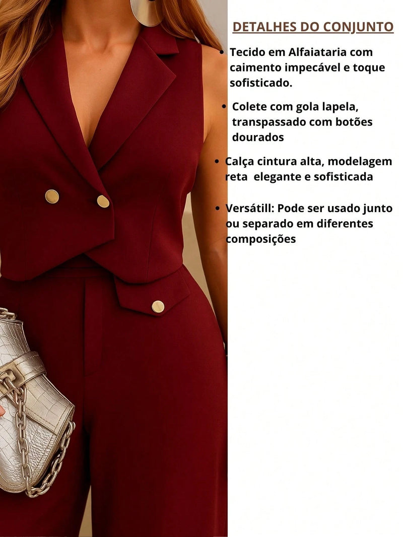Vendedor IndicadoCONJUNTO ELEGANTE COLETE E CALÇA PANNTALONA PERNA LARGA EM ALFAIATARIA LOOK CHIQUE E MODERNO