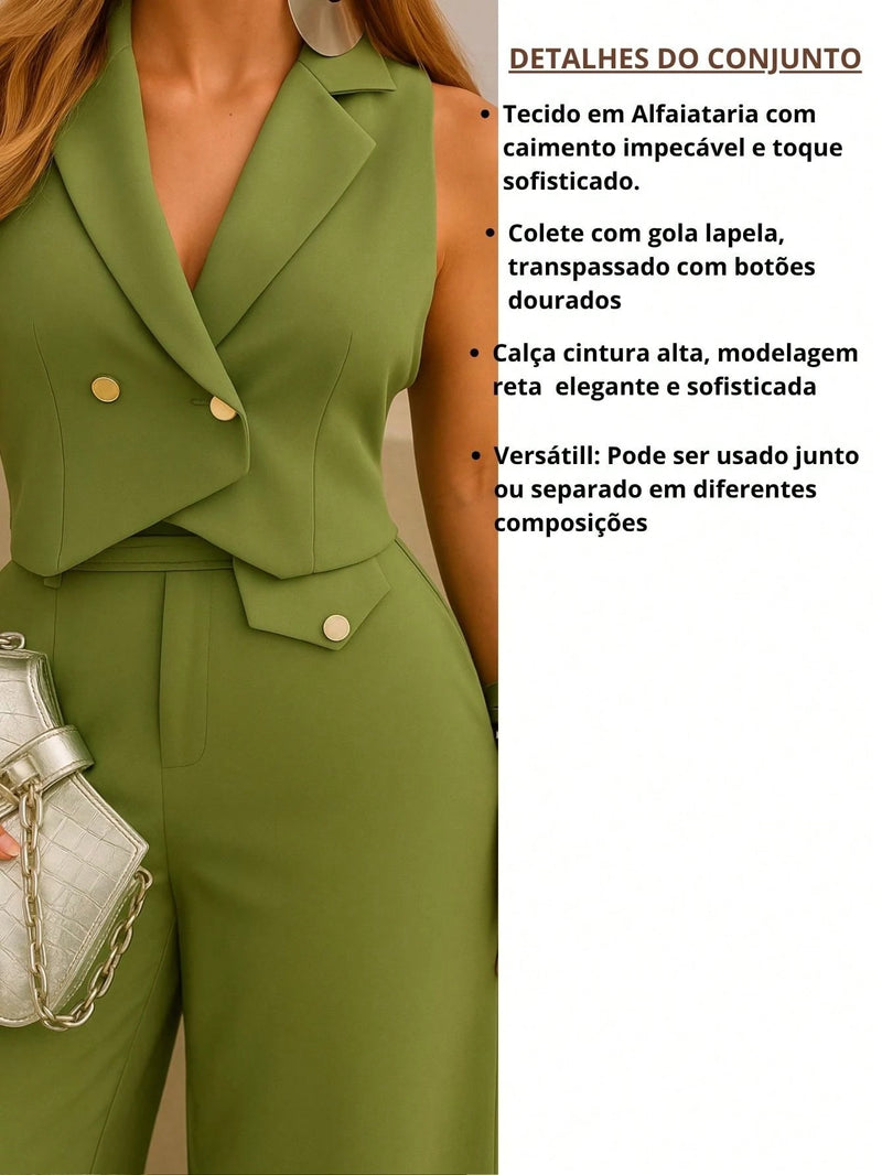 Vendedor IndicadoCONJUNTO ELEGANTE COLETE E CALÇA PANNTALONA PERNA LARGA EM ALFAIATARIA LOOK CHIQUE E MODERNO