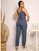 Conjunto Alfaiataria Social Feminino Calça e Cropped Corselet Em Linho Simples Casual elegante Nó Bolso Assimétrico Praia