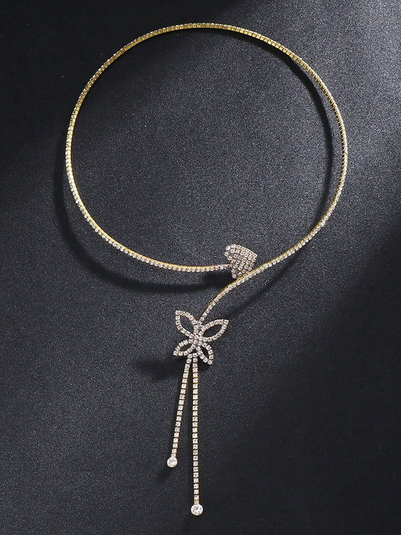 1 Peça Colar Choker Ajustável em Formato de Flor de Zircônia Para Mulheres