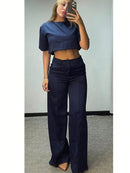 Vendedor IndicadoConjunto feminino de alfaiataria blusa manga curta com calça reta ótimo para usar no trabalho dia a dia casual premium acabamento pespontado