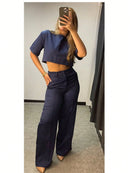 Vendedor IndicadoConjunto feminino de alfaiataria blusa manga curta com calça reta ótimo para usar no trabalho dia a dia casual premium acabamento pespontado