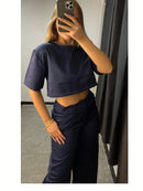 Vendedor IndicadoConjunto feminino de alfaiataria blusa manga curta com calça reta ótimo para usar no trabalho dia a dia casual premium acabamento pespontado