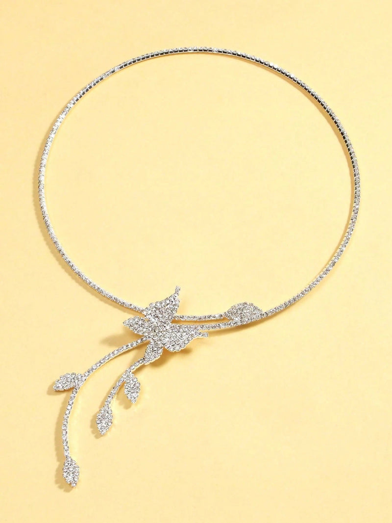 1 Peça Colar Choker Ajustável em Formato de Flor de Zircônia Para Mulheres