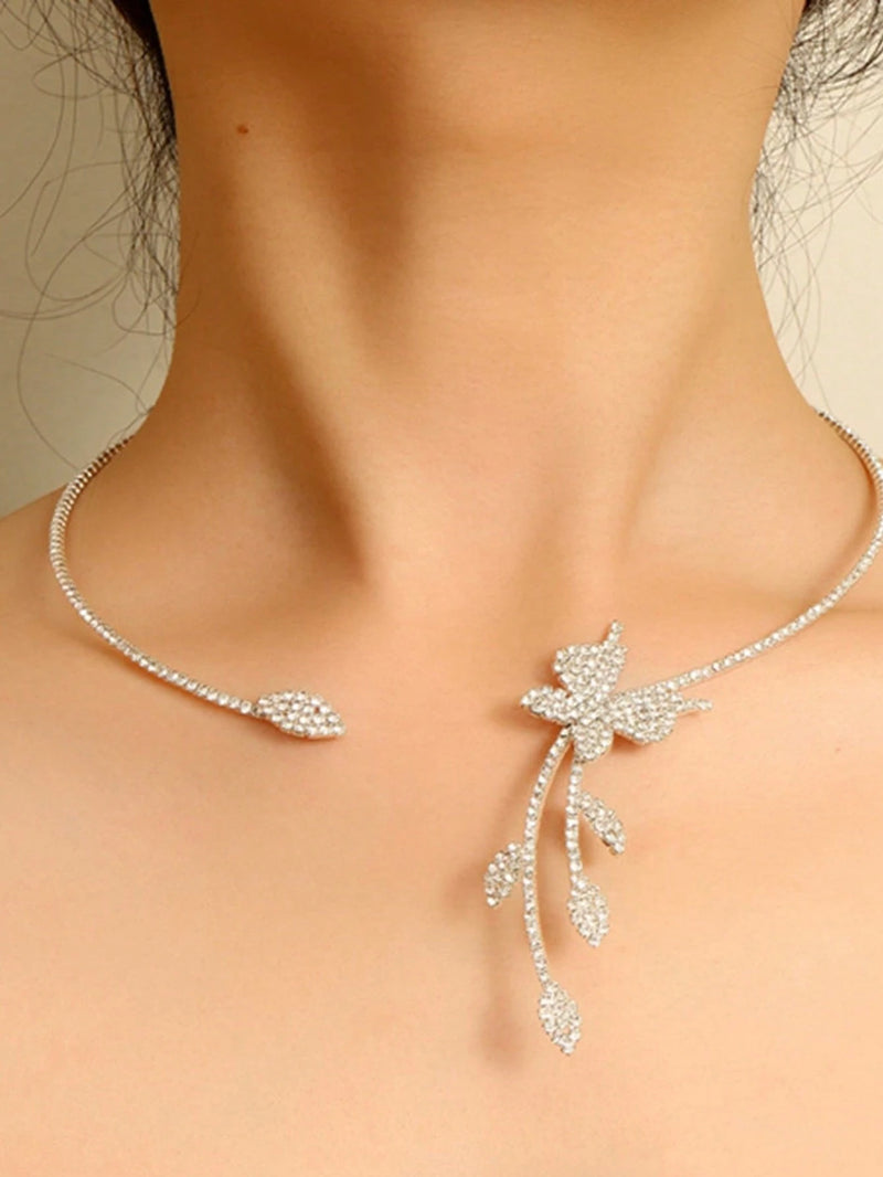 1 Peça Colar Choker Ajustável em Formato de Flor de Zircônia Para Mulheres