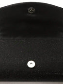 Bolsa de Festa Preta Pequena com Glitter, Bolsa Quadrada Plissada Glamorosa com Decoração de Strass Brilhante, Bolsa com Aba e Corrente Metálica para Jantar de Casamento/Banquete