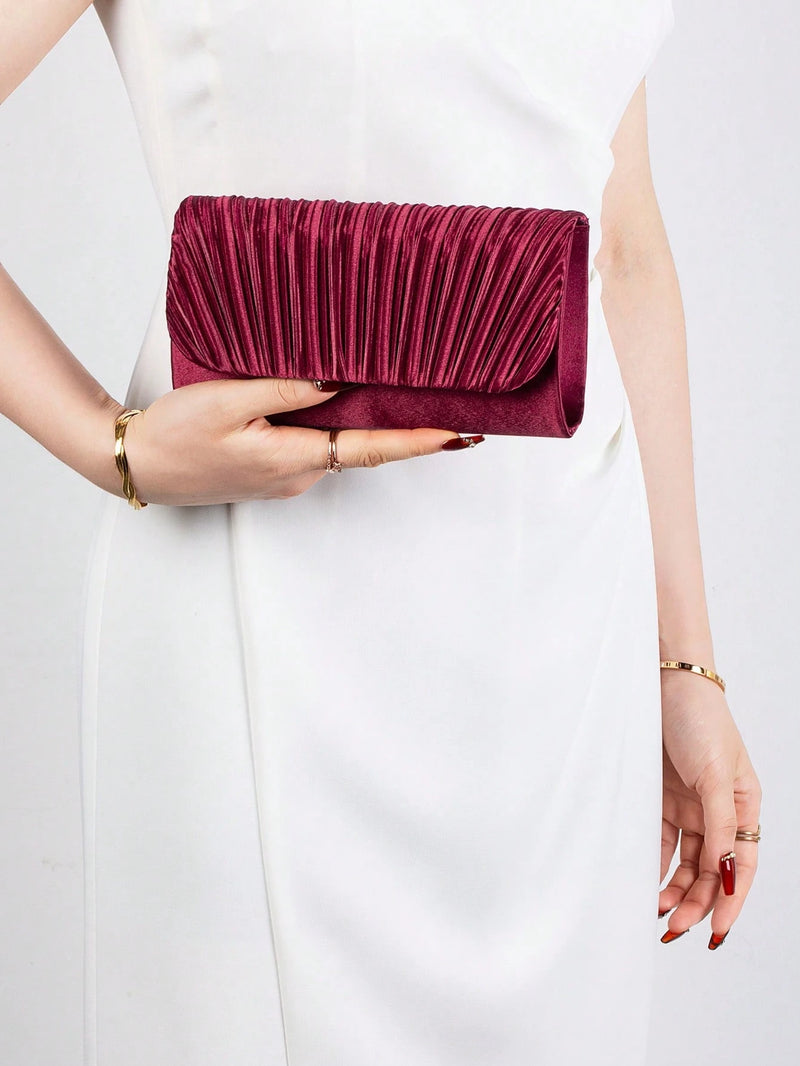 Bolsa de Mão Satin Listrada Elegante e Minimalista para Mulheres, Bolsa Envelope Quadrada Mini Elegante, Adequada para Festivais/Feriados, Essencial para Galas/Festas de Outono, Perfeita para Bailes/Comemorações