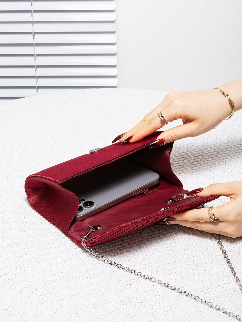 Bolsa de Mão Satin Listrada Elegante e Minimalista para Mulheres, Bolsa Envelope Quadrada Mini Elegante, Adequada para Festivais/Feriados, Essencial para Galas/Festas de Outono, Perfeita para Bailes/Comemorações