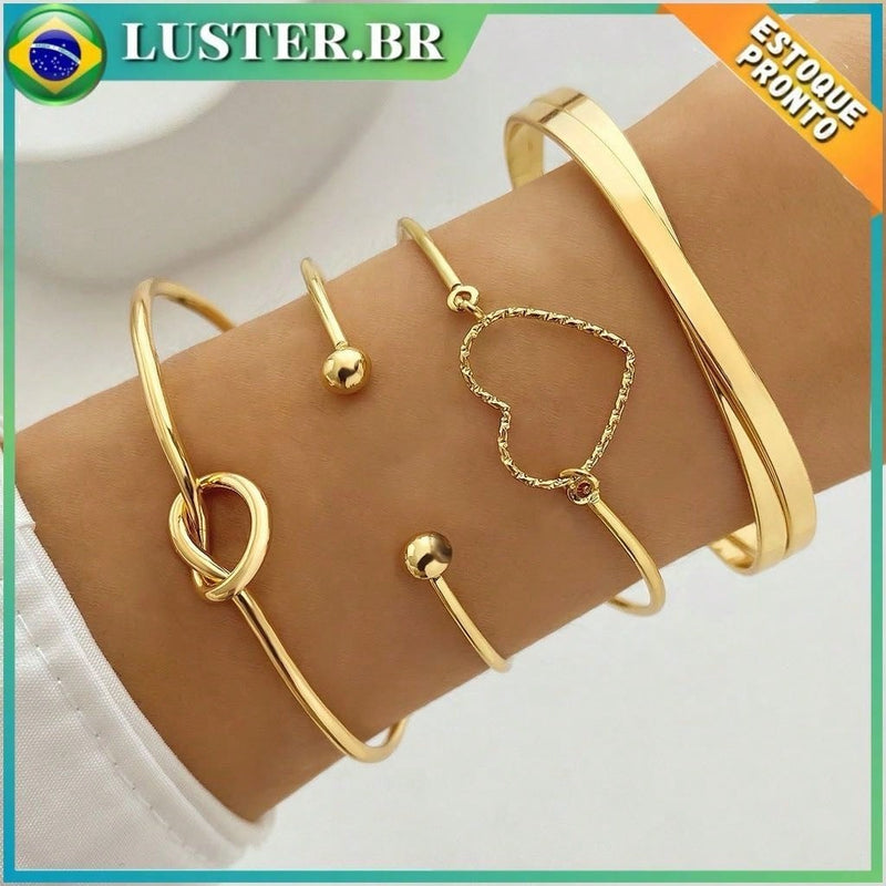 Conjunto de pulseira com nó de coração em liga de diamantes da moda, pulseira geométrica com coração criativo