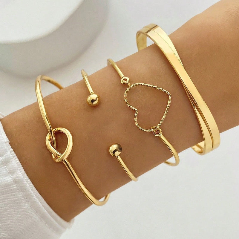 Conjunto de pulseira com nó de coração em liga de diamantes da moda, pulseira geométrica com coração criativo