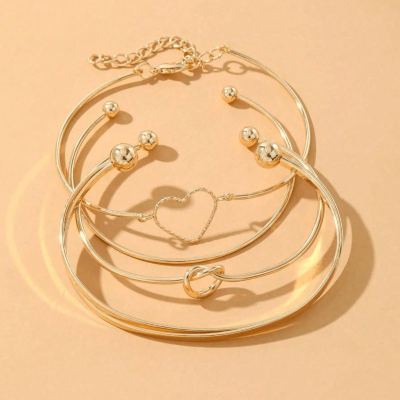 Conjunto de pulseira com nó de coração em liga de diamantes da moda, pulseira geométrica com coração criativo