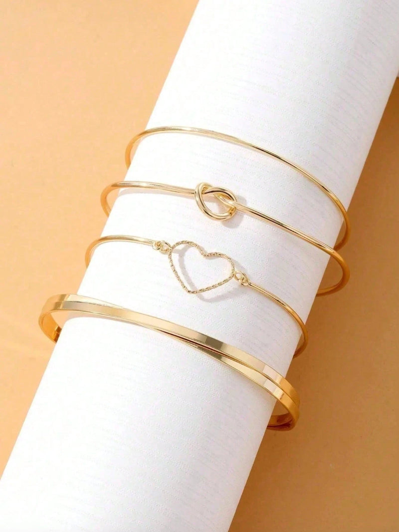 Conjunto de pulseira com nó de coração em liga de diamantes da moda, pulseira geométrica com coração criativo