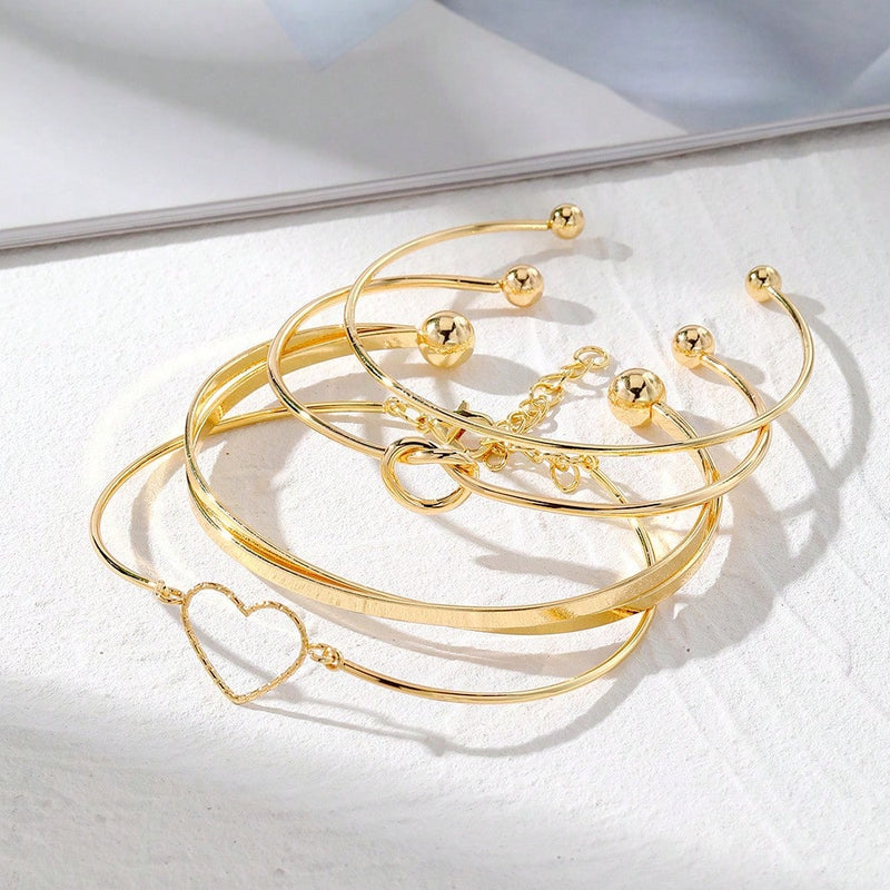Conjunto de pulseira com nó de coração em liga de diamantes da moda, pulseira geométrica com coração criativo