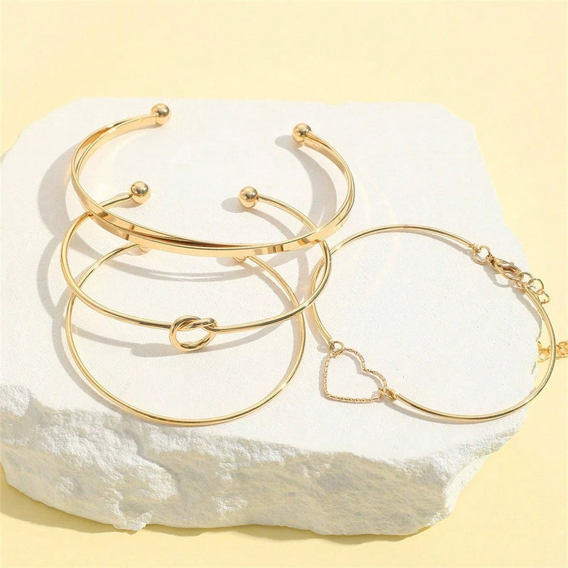 Conjunto de pulseira com nó de coração em liga de diamantes da moda, pulseira geométrica com coração criativo