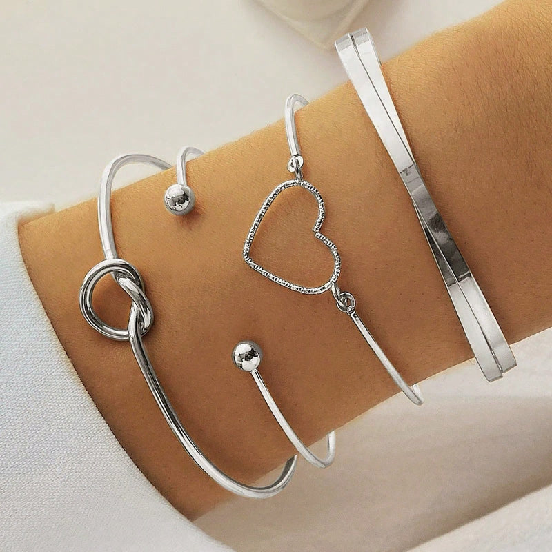 Conjunto de pulseira com nó de coração em liga de diamantes da moda, pulseira geométrica com coração criativo