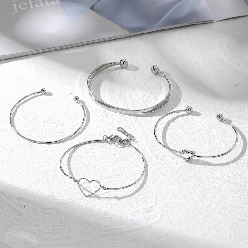 Conjunto de pulseira com nó de coração em liga de diamantes da moda, pulseira geométrica com coração criativo